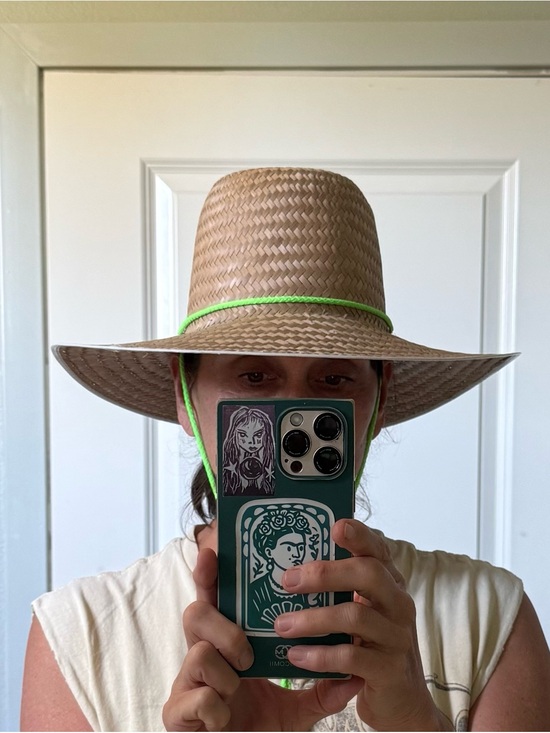 Other - Straw Wide-Brim Sun Hat with Neon Chin Cord - Natural. Adult Unisex OS.